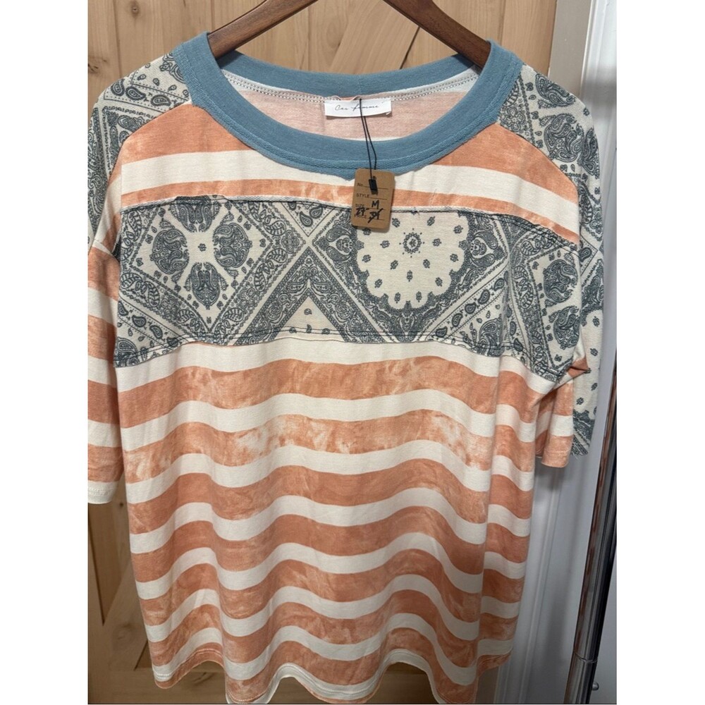 Ces Femme Striped Tee — Blue Collar, Peach & Cream